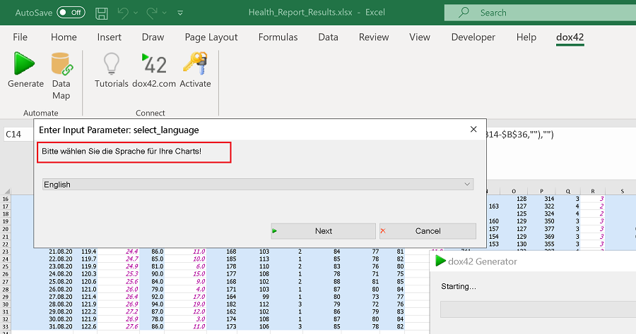 Another screenshot of Dox42 document automation Excel addin