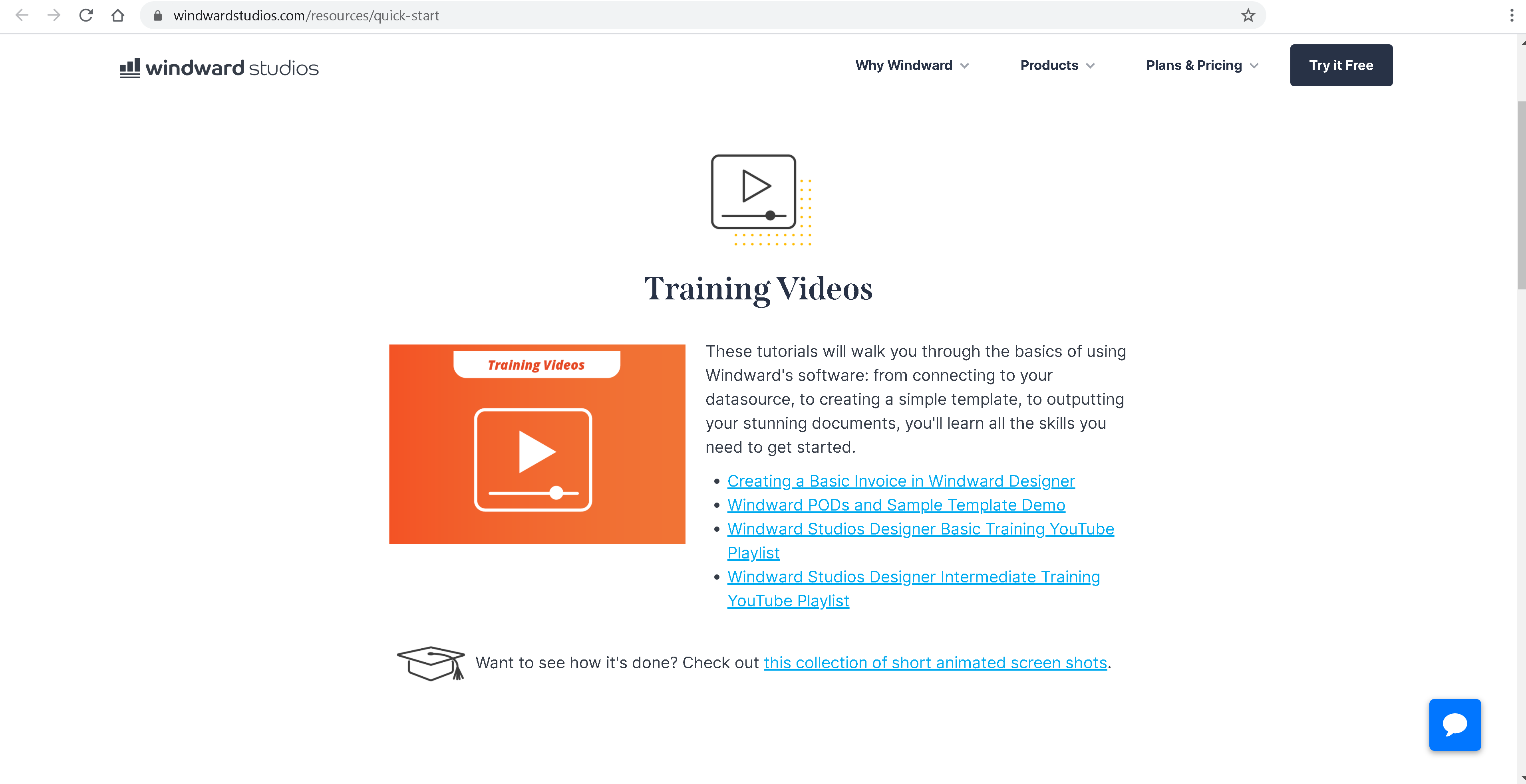 Screenshot of Windward Studios video training library