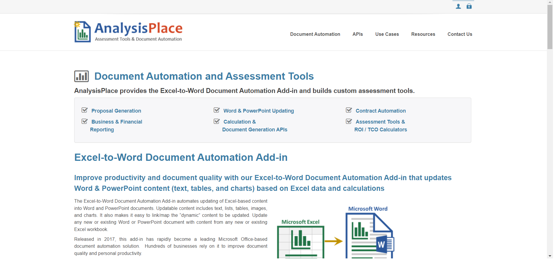 Screenshot of Analysis Place document automation website